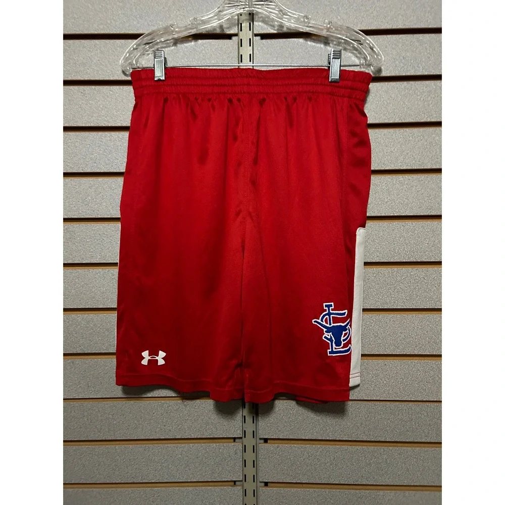 Under Armour Mens Reversible Basketball Shorts Red White Bull Logo Athletic L